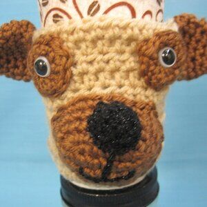 Mixed Breed Tan Puppy Dog Puppy Dog Crochet Cup Cozy Holder
